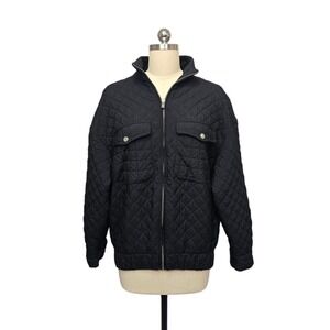 ZARA Quilted Bomber Jacket Black Zip‎ Front Collar Pockets Women XS Turkey